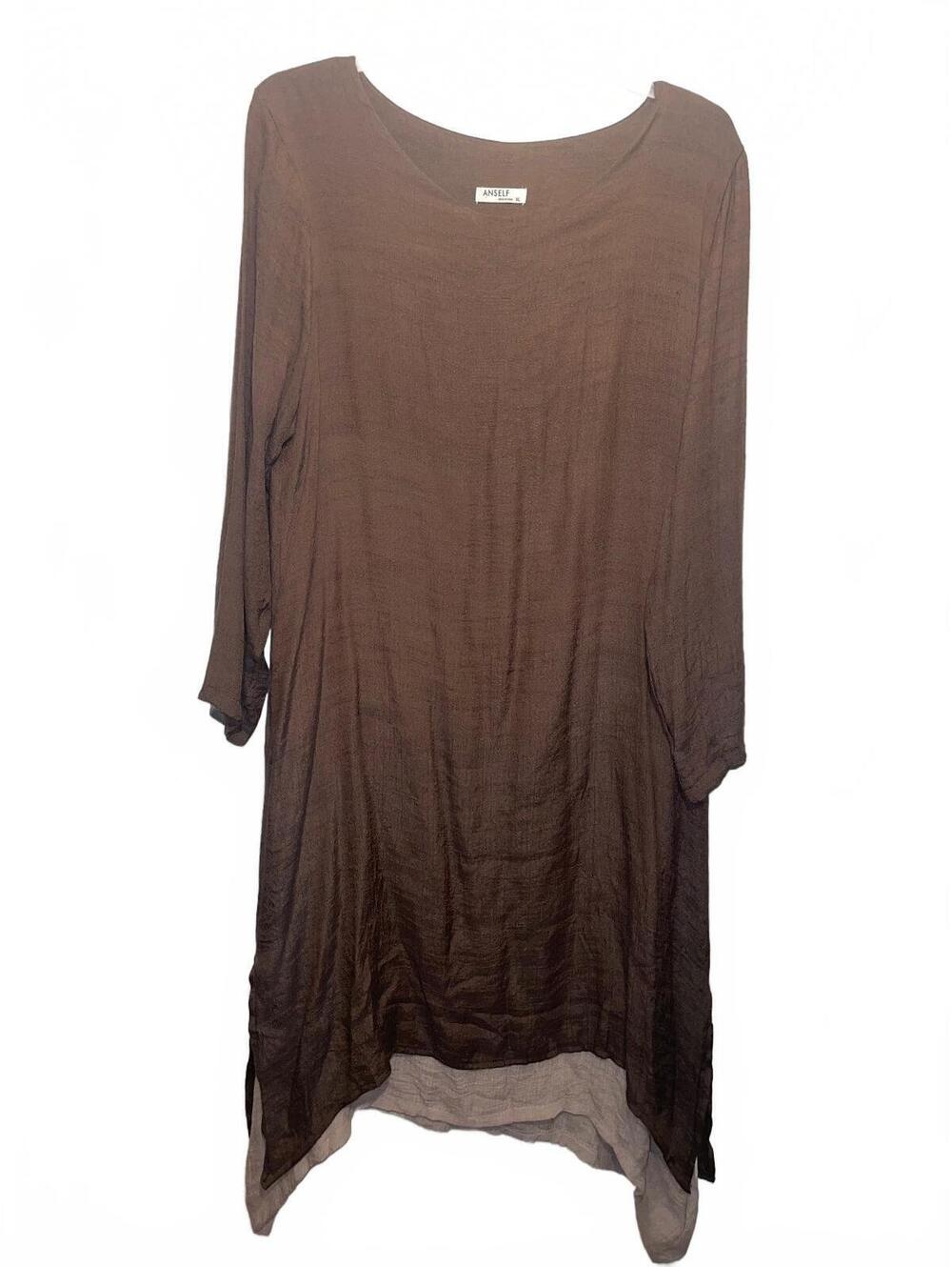 Anself Brown Long Sleeve Lagenlook Asymmetrical Layered Tunic Dress XL